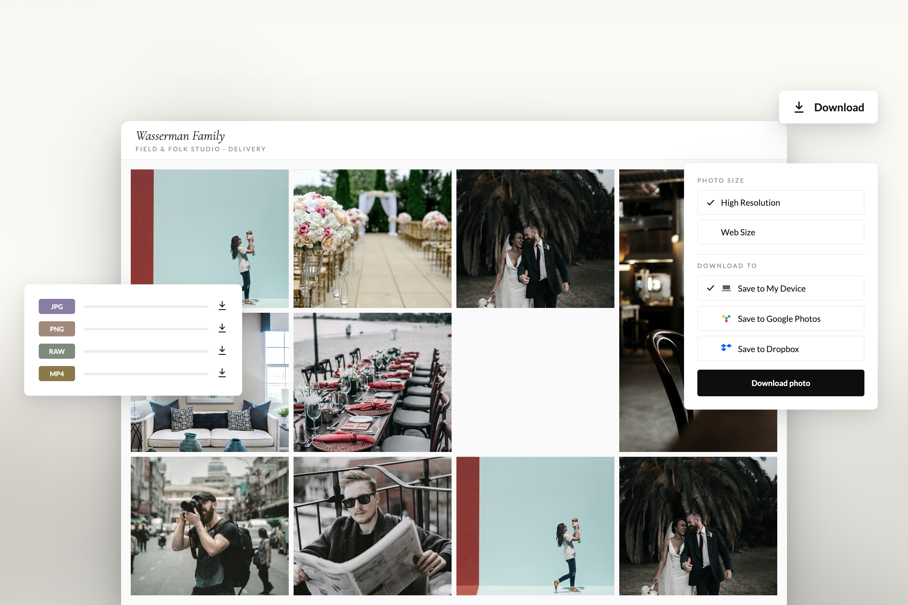 ctrl.studio delivery view: full-resolution downloads with expiry and recipient activity.